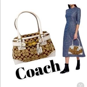 Coach handbag tote purse satchels shoulder bag fashion brown white